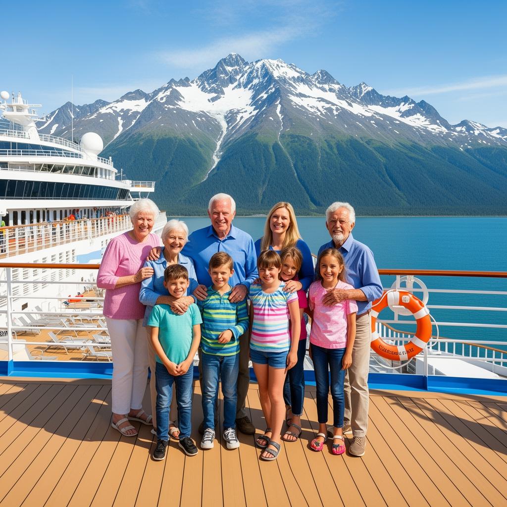 Multigenerational family on a Royal Caribbean cruise ship in Alaska