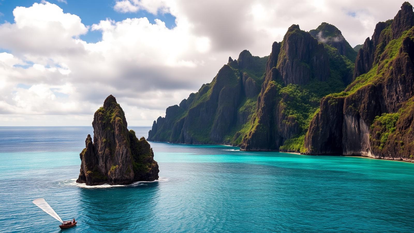 Pola Island sea stacks rising from the Pacific in the National Park of American Samoa